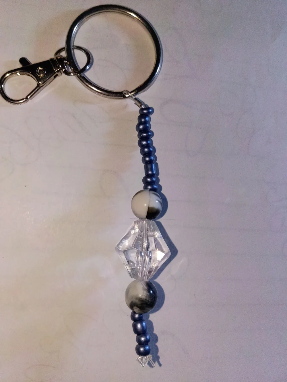 Handmade Blue and Clear Beaded Keychain Charm